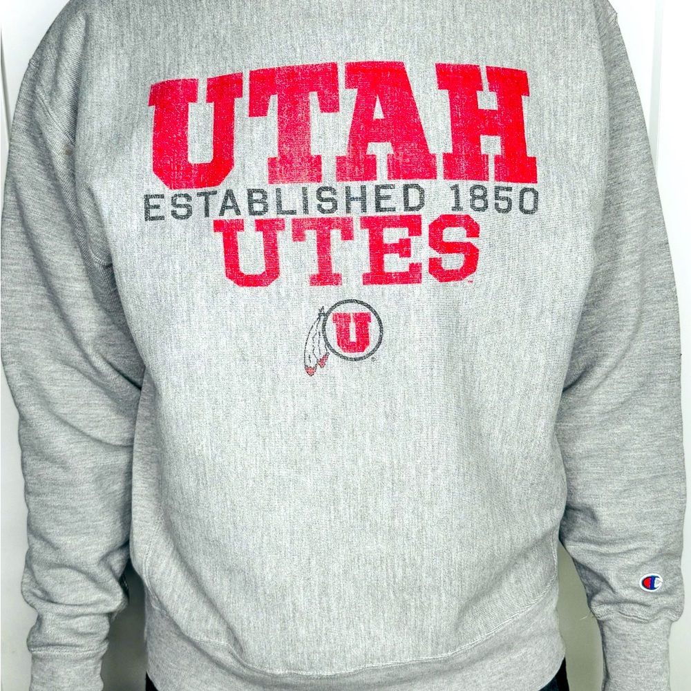 Vintage 90s Heavyweight Champion Original Reverse Weave Gray Utah Utes